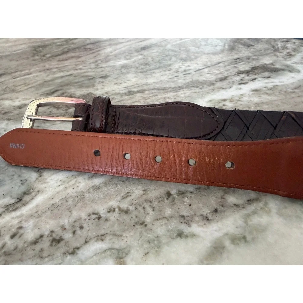 Vintage Brighton Men's Belt Size 40 Brown Braided Leather Solid Brass Buckle